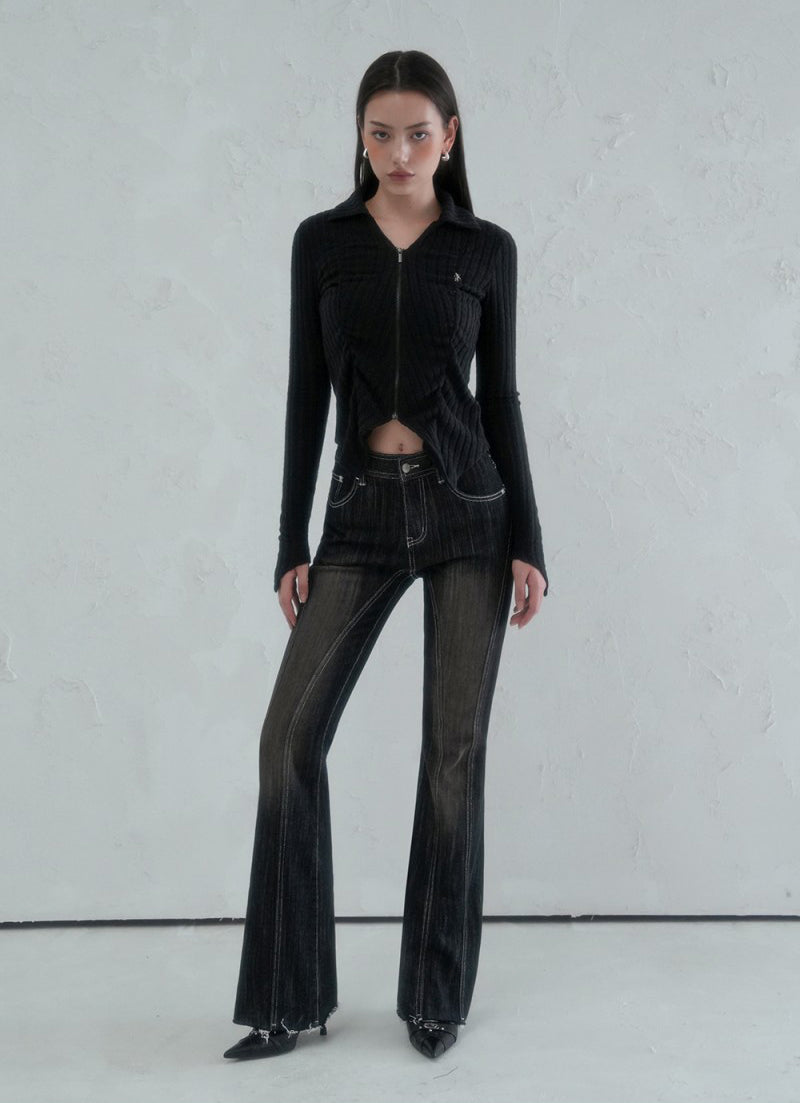 【WE ARE】韓國AVANDRESS針織開衫外套Faye shirring Zip-up