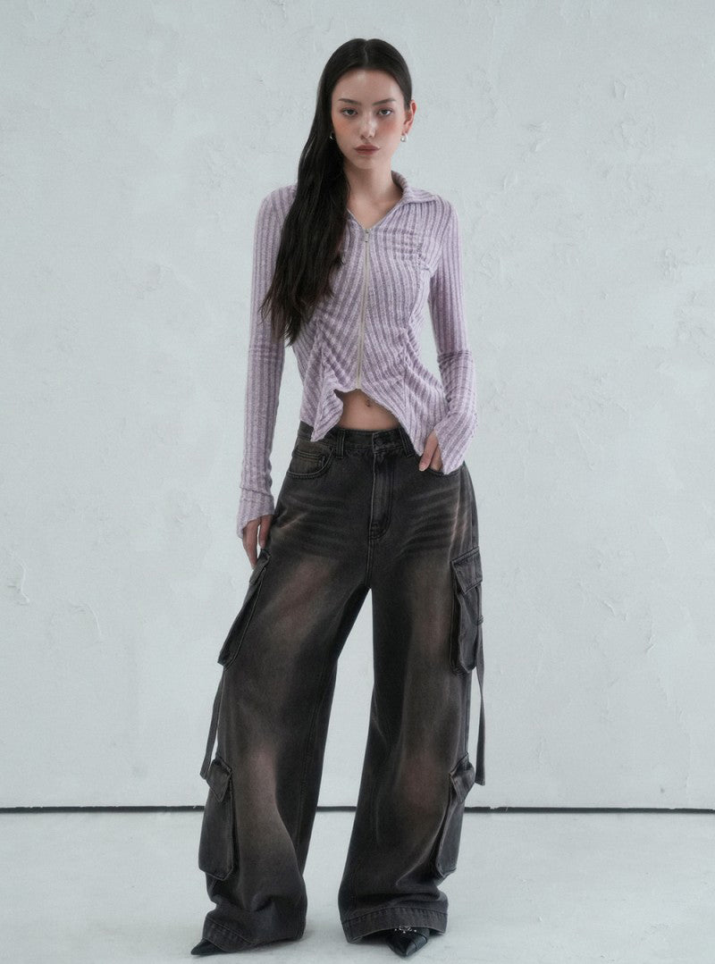 【WE ARE】韓國AVANDRESS針織開衫外套Faye shirring Zip-up