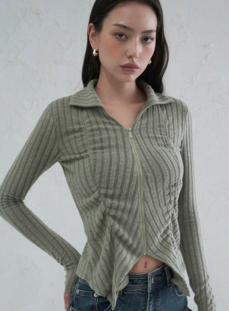 【WE ARE】韓國AVANDRESS針織開衫外套Faye shirring Zip-up