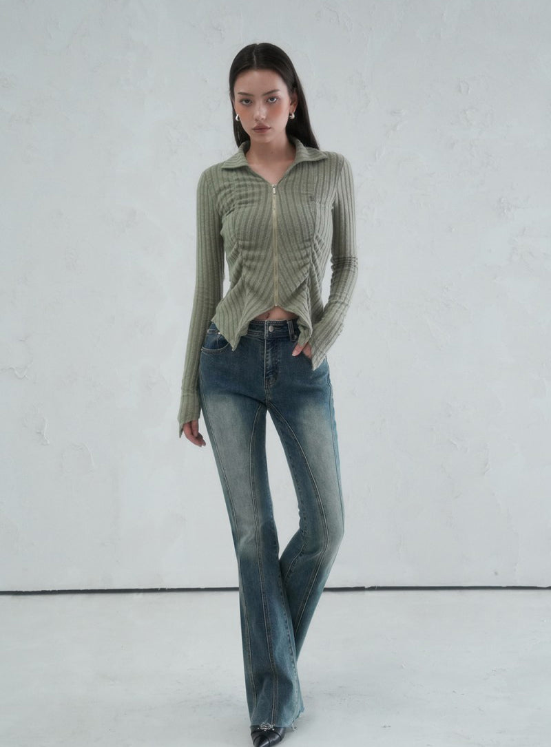 【WE ARE】韓國AVANDRESS針織開衫外套Faye shirring Zip-up