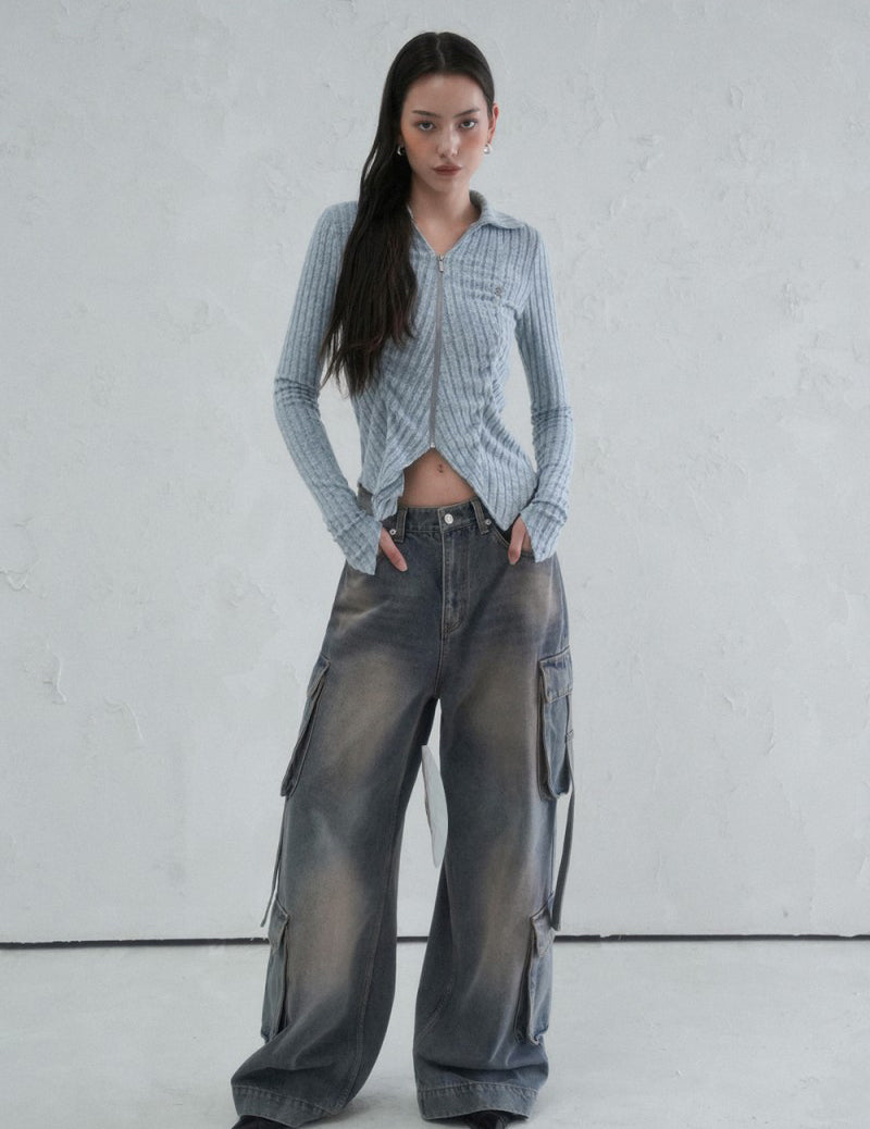 【WE ARE】韓國AVANDRESS針織開衫外套Faye shirring Zip-up