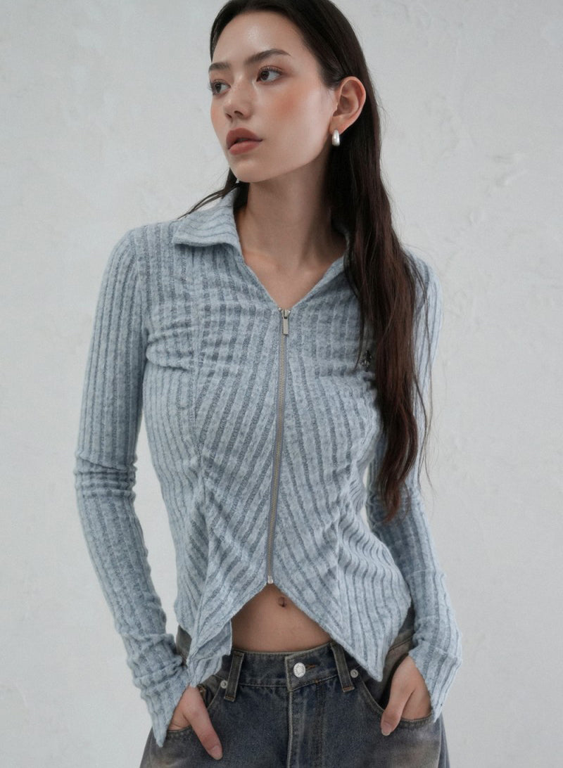 【WE ARE】韓國AVANDRESS針織開衫外套Faye shirring Zip-up