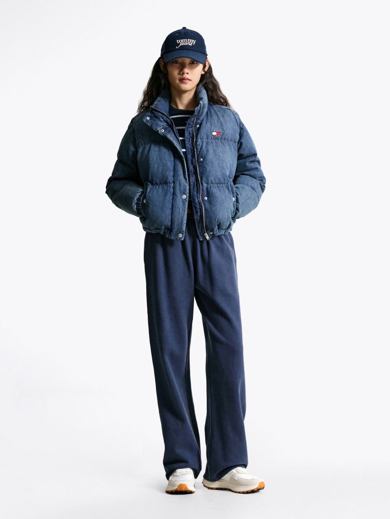 女款【WE ARE】韓國TOMMY JEANS 立領刷舊牛仔鋪棉外套T32F7WJC31TWL1