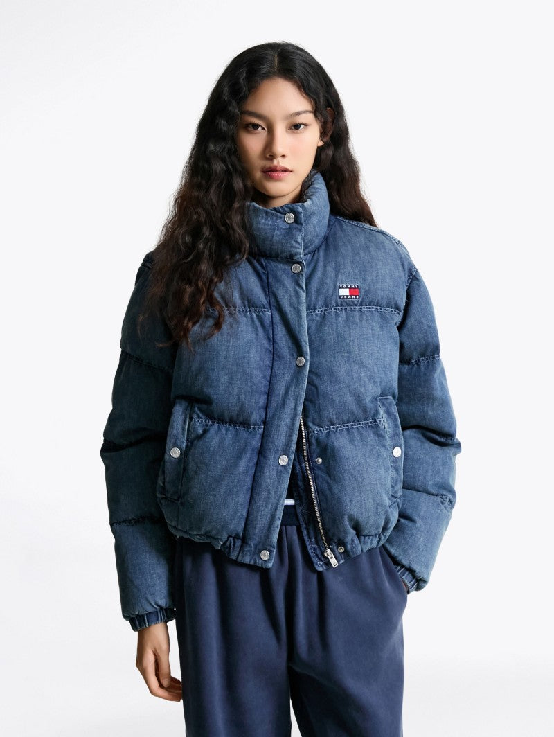 女款【WE ARE】韓國TOMMY JEANS 立領刷舊牛仔鋪棉外套T32F7WJC31TWL1