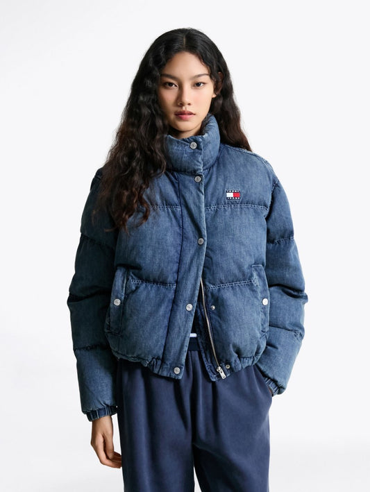 女款【WE ARE】韓國TOMMY JEANS 立領刷舊牛仔鋪棉外套T32F7WJC31TWL1