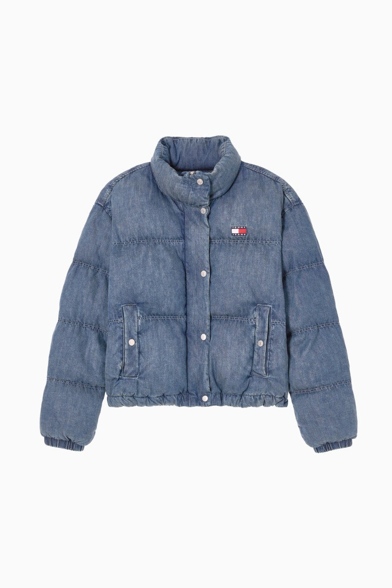 女款【WE ARE】韓國TOMMY JEANS 立領刷舊牛仔鋪棉外套T32F7WJC31TWL1