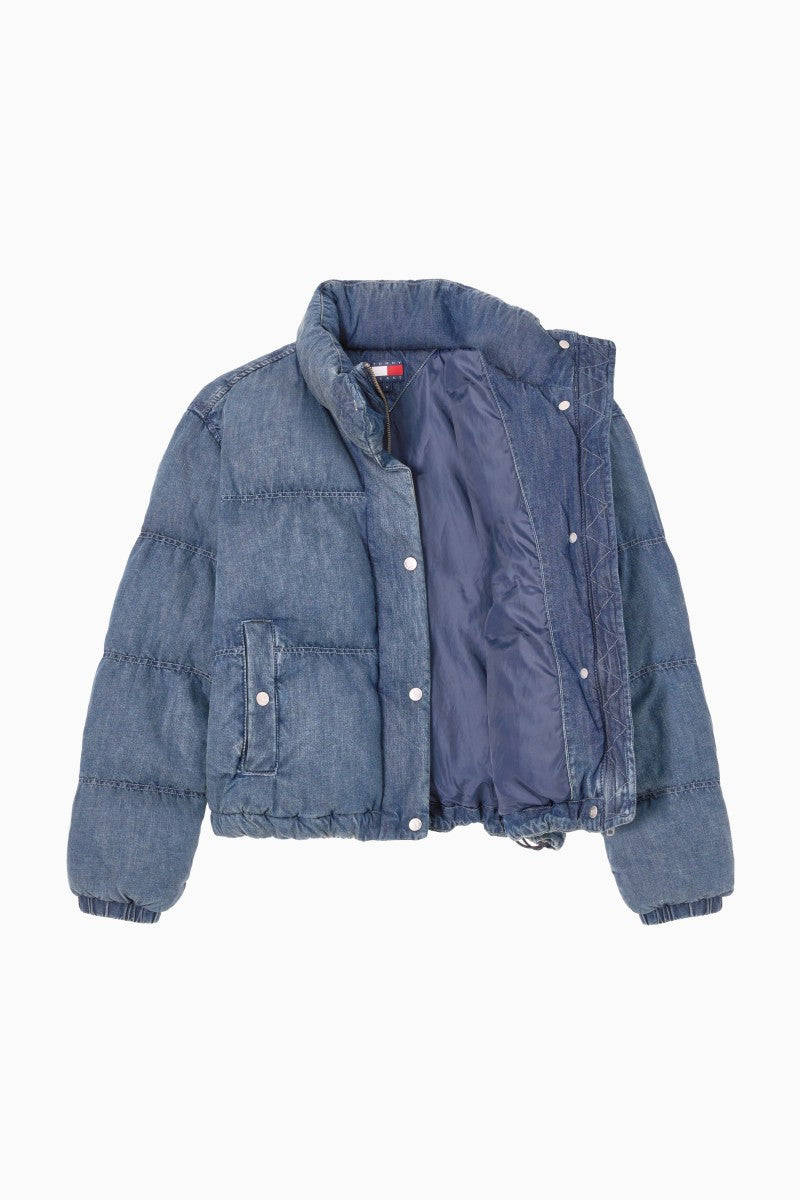 女款【WE ARE】韓國TOMMY JEANS 立領刷舊牛仔鋪棉外套T32F7WJC31TWL1