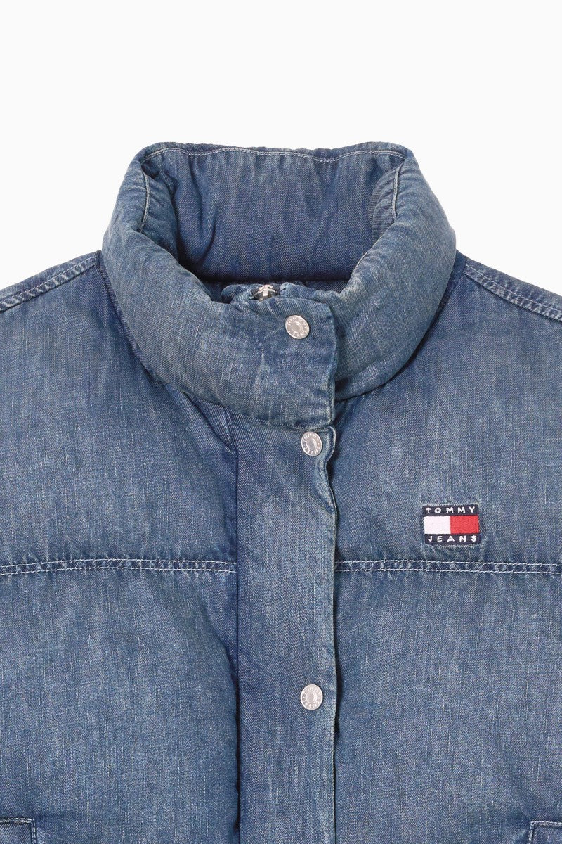 女款【WE ARE】韓國TOMMY JEANS 立領刷舊牛仔鋪棉外套T32F7WJC31TWL1