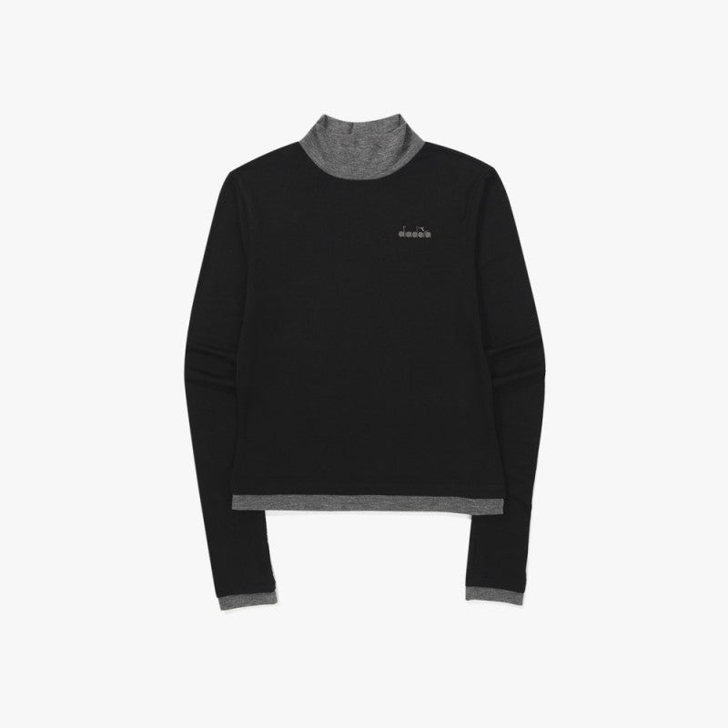 女款【WE ARE】韓國Diadora 拼色小高領長袖打底上衣 D5422TRL75