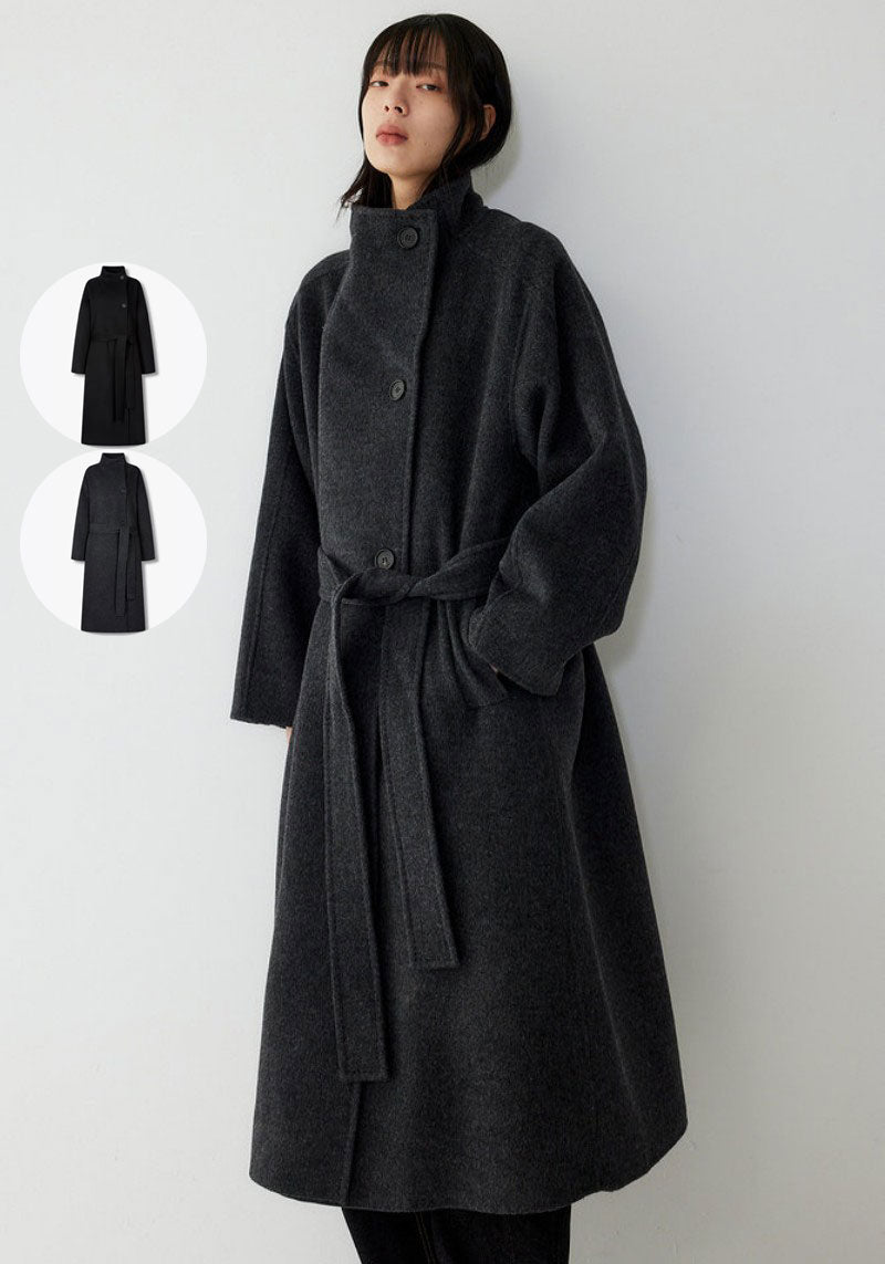 【WE ARE】韓國Studio Tomboy小立領78%羊毛長版大衣 9105411221