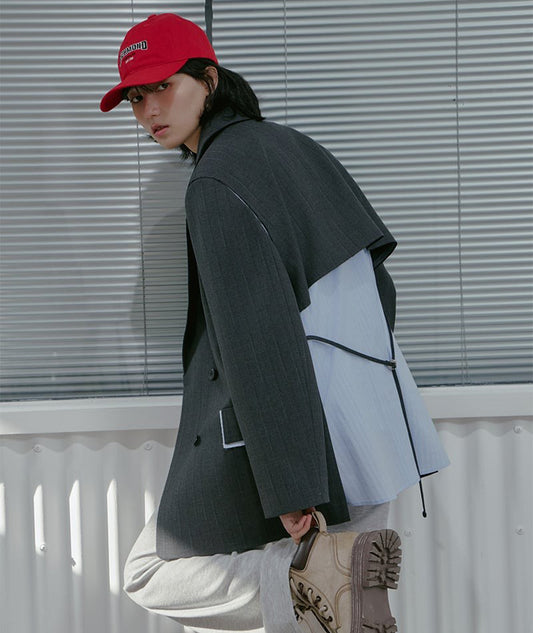 【WE ARE】韓國LAP 異材質接拼西裝外套AS1WJ266