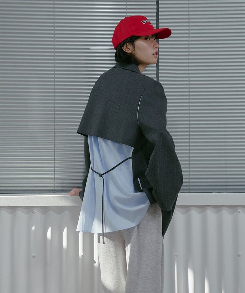 【WE ARE】韓國LAP 異材質接拼西裝外套AS1WJ266