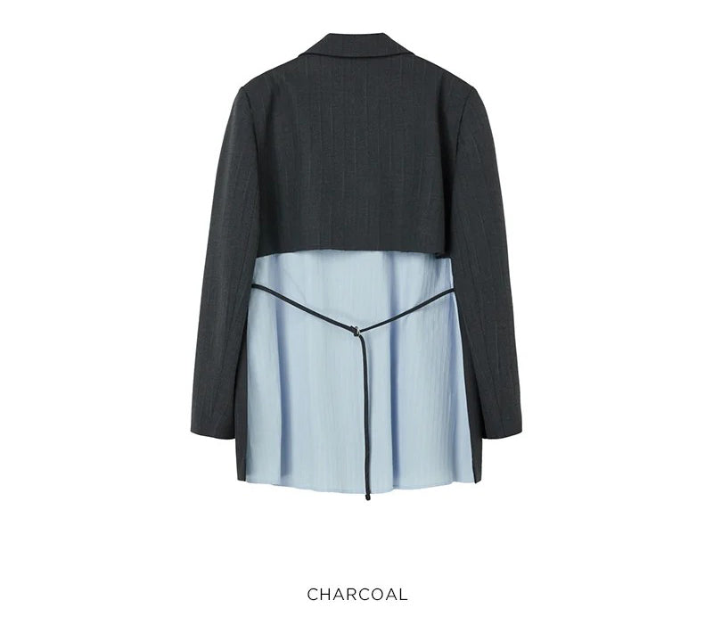【WE ARE】韓國LAP 異材質接拼西裝外套AS1WJ266