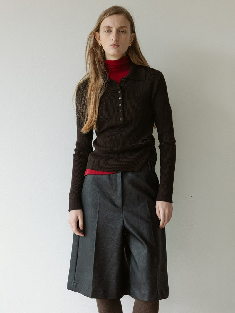 【WE ARE】韓國loeuvre休閒四分皮褲SL5WL4540