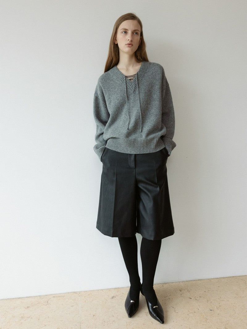 【WE ARE】韓國loeuvre休閒四分皮褲SL5WL4540