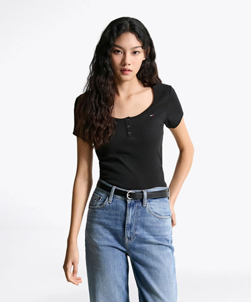 【WE ARE】韓國TOMMY JEANS大U排扣合身短袖 T32F6TTO02TWT1