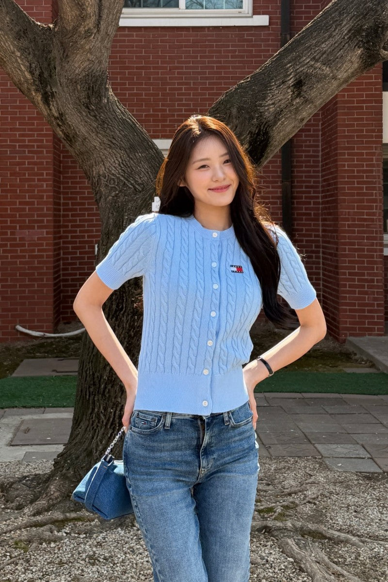 【WE ARE】韓國TOMMY JEANS休閒麻花短袖針織衫T32G1KCD05TWT2