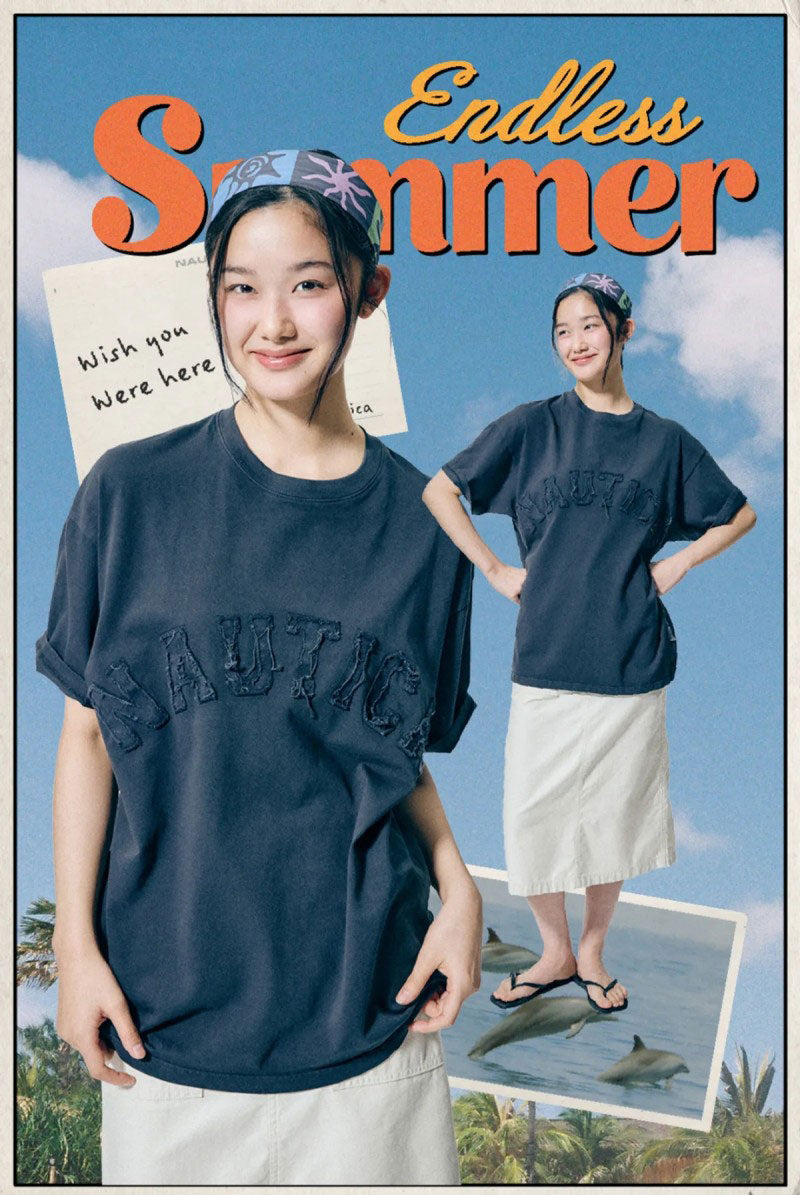 【WE ARE】韓國NAUTICA 刷舊牛仔logo短袖T恤NTS4836