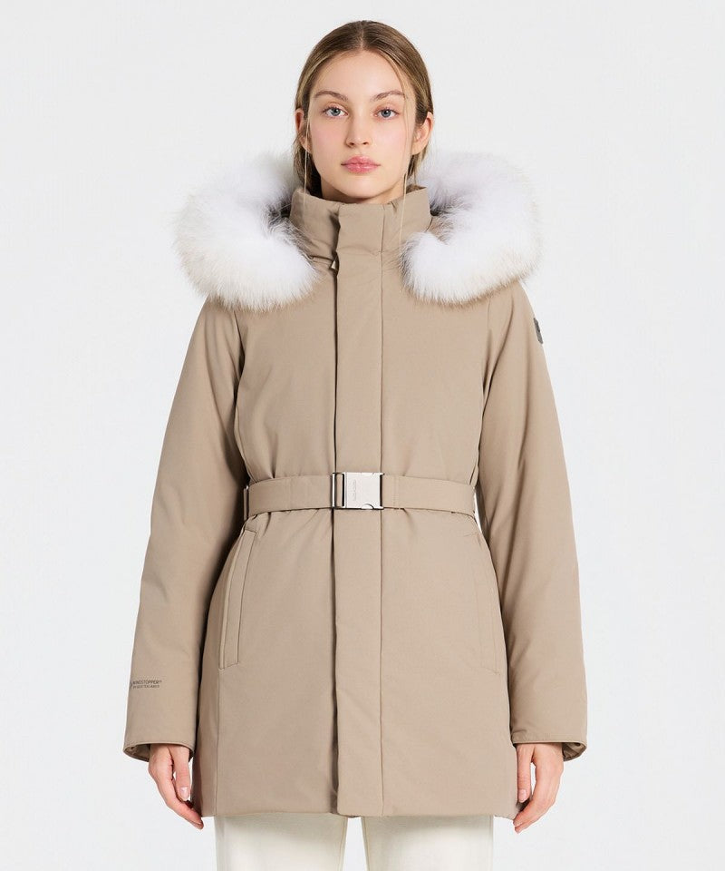 女款【WE ARE】韓國EIDER goretex毛毛領連帽中長款羽絨外套DWW26566