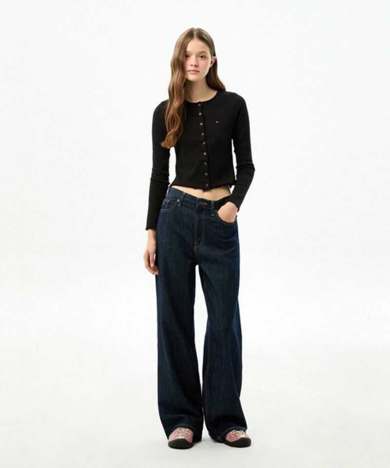 女款【WE ARE】韓國TOMMY JEANS 短版木耳邊排扣針織衫T32G6TTO01TWT2
