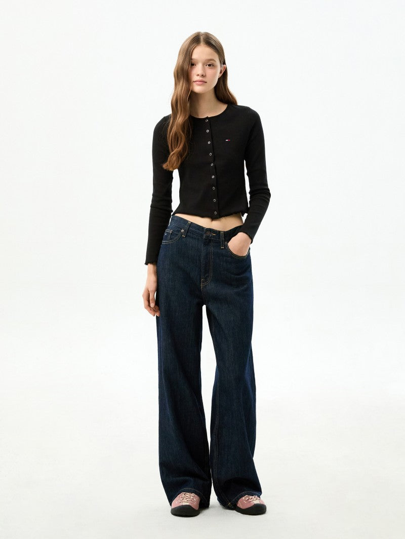 女款【WE ARE】韓國TOMMY JEANS 短版木耳邊排扣針織衫T32G6TTO01TWT2