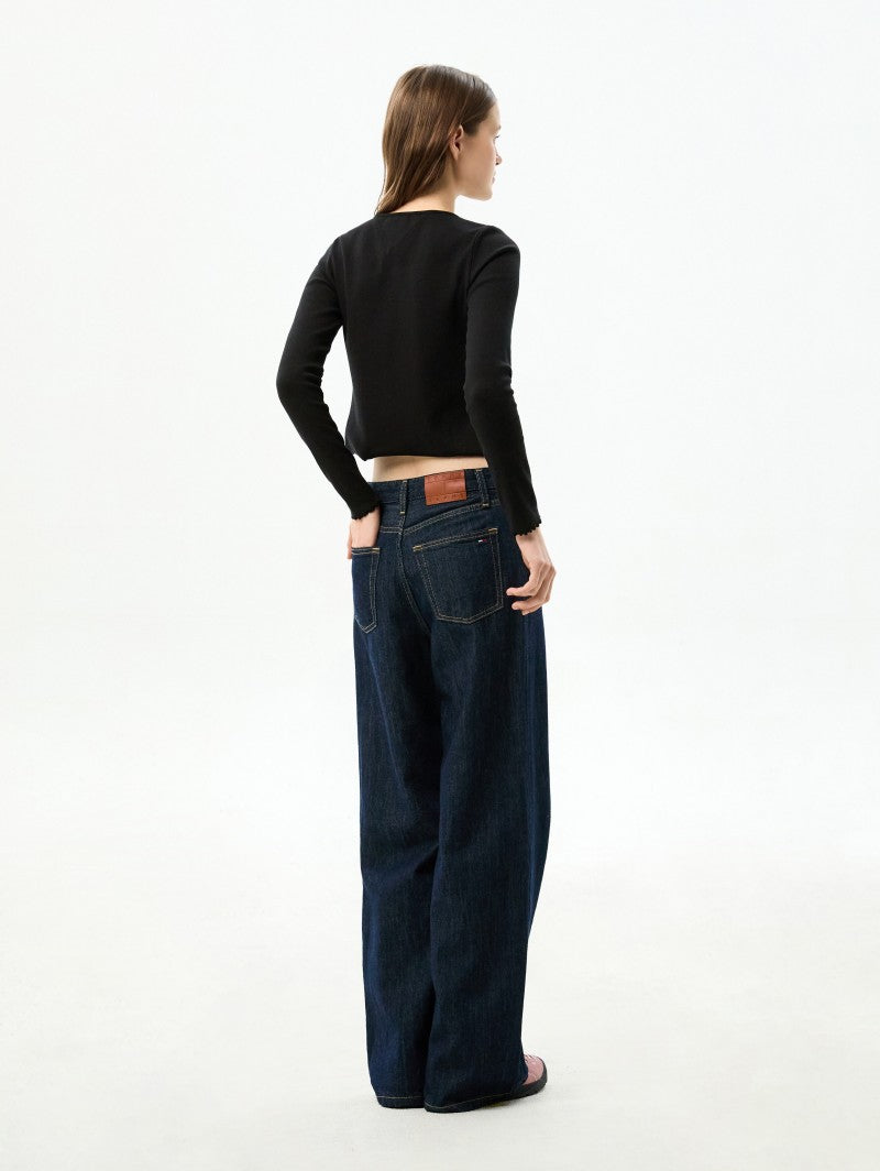 女款【WE ARE】韓國TOMMY JEANS 短版木耳邊排扣針織衫T32G6TTO01TWT2