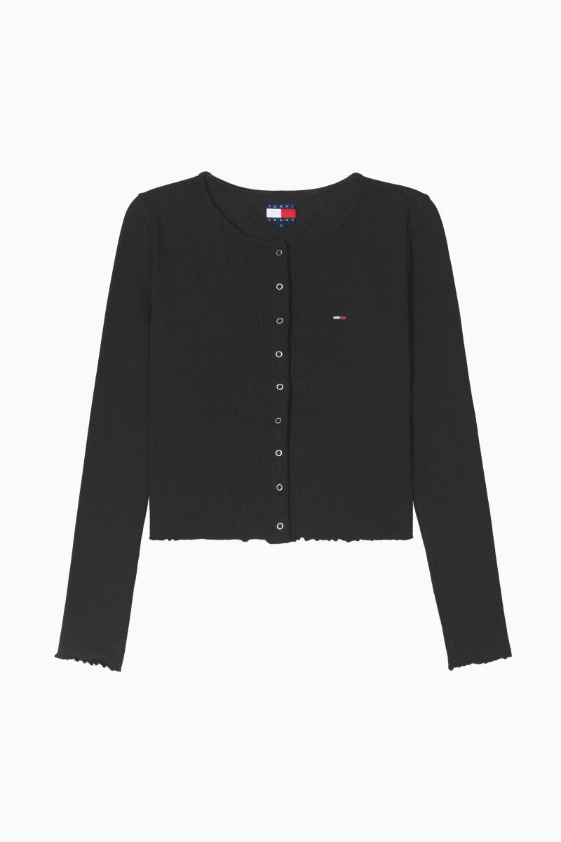 女款【WE ARE】韓國TOMMY JEANS 短版木耳邊排扣針織衫T32G6TTO01TWT2