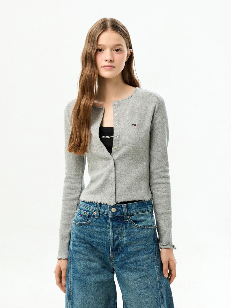 女款【WE ARE】韓國TOMMY JEANS 短版木耳邊排扣針織衫T32G6TTO01TWT2