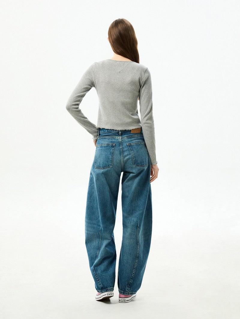 女款【WE ARE】韓國TOMMY JEANS 短版木耳邊排扣針織衫T32G6TTO01TWT2