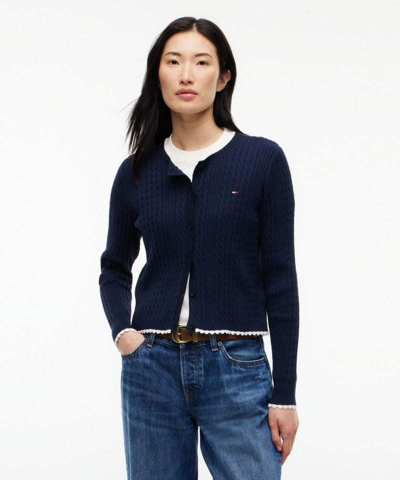 女款【WE ARE】韓國TOMMY JEANS撞色滾邊麻花針織衫 T32G7KCD17TWT1