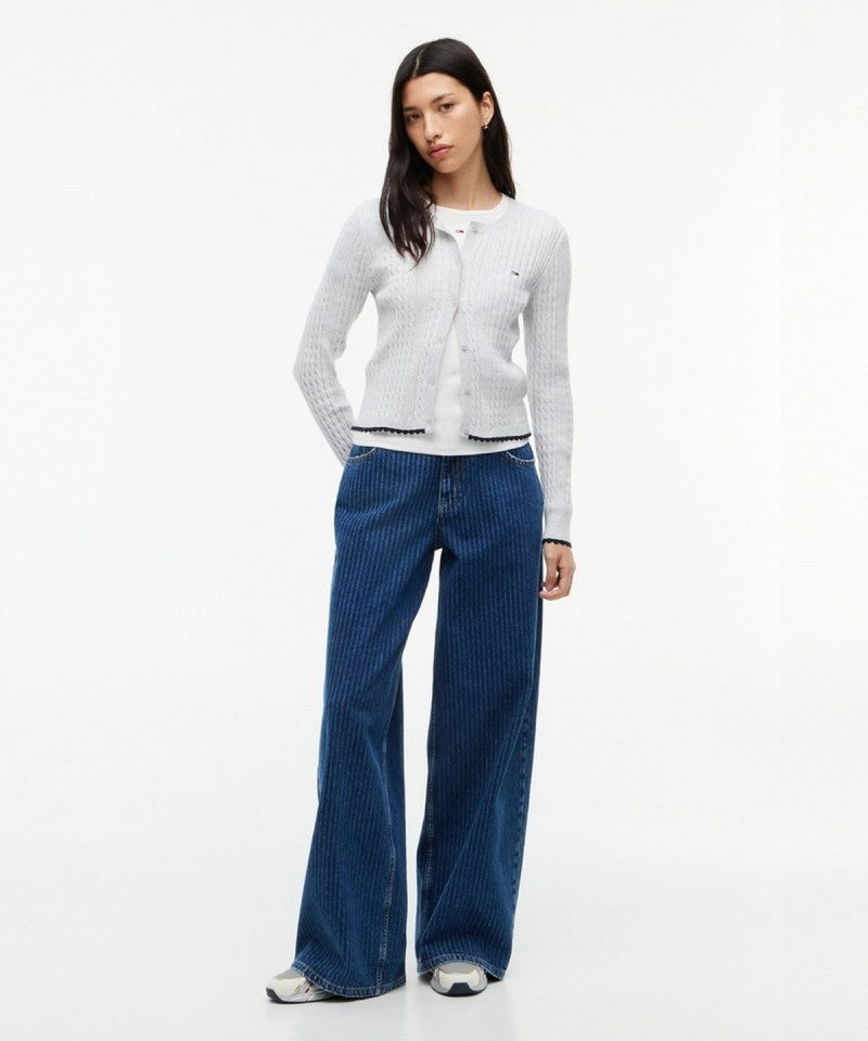 女款【WE ARE】韓國TOMMY JEANS撞色滾邊麻花針織衫 T32G7KCD17TWT1