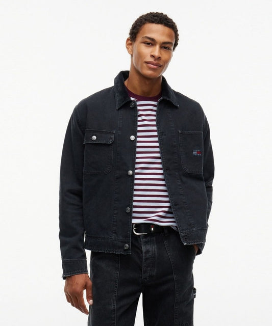 男款【WE ARE】韓國TOMMY JEANS 異材質接拼刷舊牛仔外套T32G7WSH12TMT1