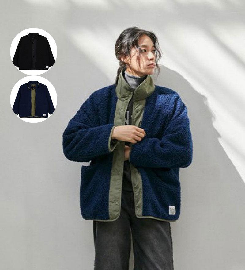 【WE ARE】韓國LAP羔毛立領拼色外套AR4WZA60