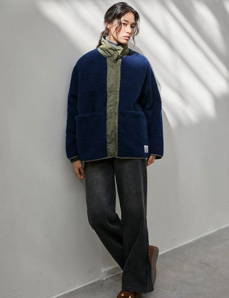 【WE ARE】韓國LAP羔毛立領拼色外套AR4WZA60
