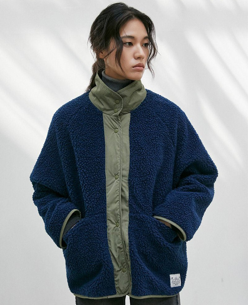 【WE ARE】韓國LAP羔毛立領拼色外套AR4WZA60