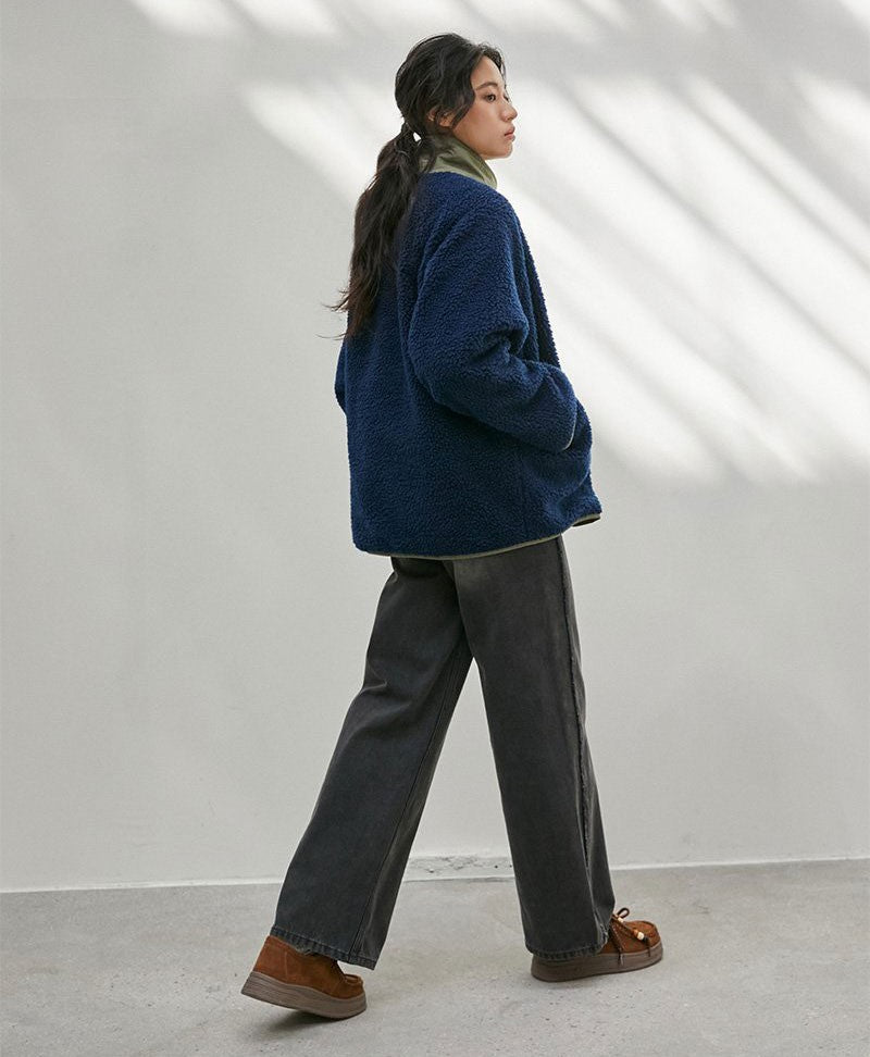 【WE ARE】韓國LAP羔毛立領拼色外套AR4WZA60