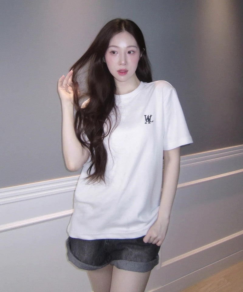 版型寬鬆【WE ARE】韓國WAL WOOALONG 落肩經典小標短袖T恤 WL252JST02U