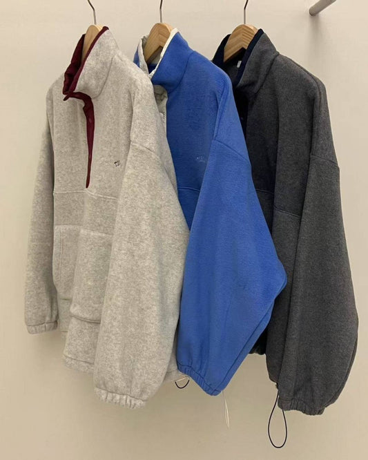 大茜選品【WE ARE】韓國東大門ARTS 超親膚拼色立領絨毛大學Ｔ 20251123-7