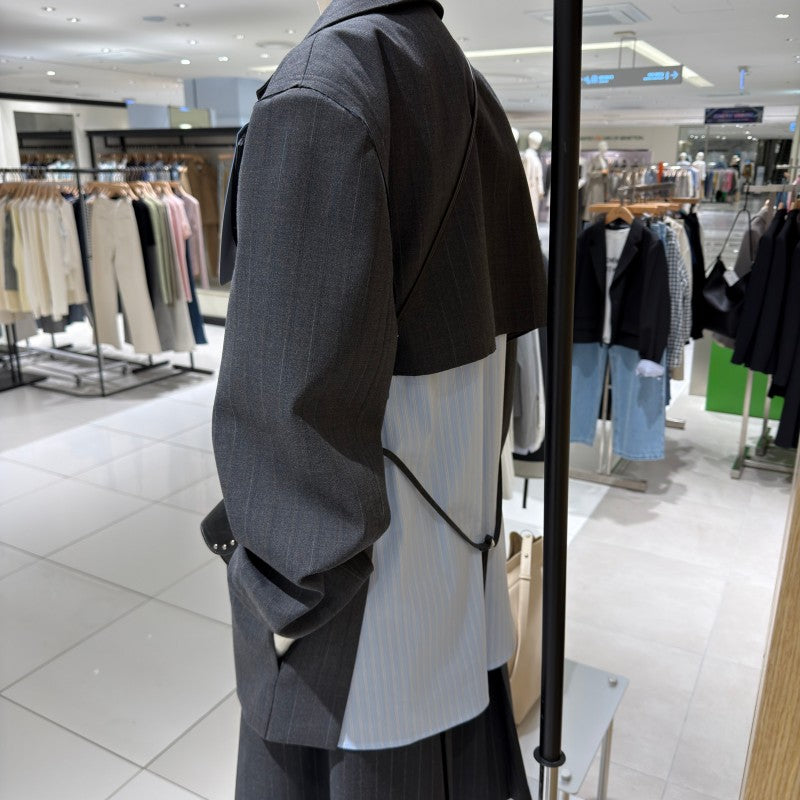 【WE ARE】韓國LAP 異材質接拼西裝外套AS1WJ266