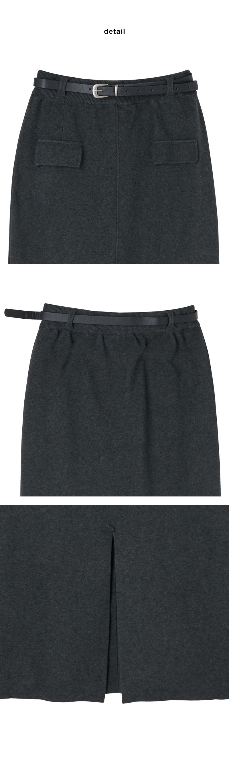 【WE ARE】韓國LAP 假口袋設計 後開衩針織長裙 AR4WSB21