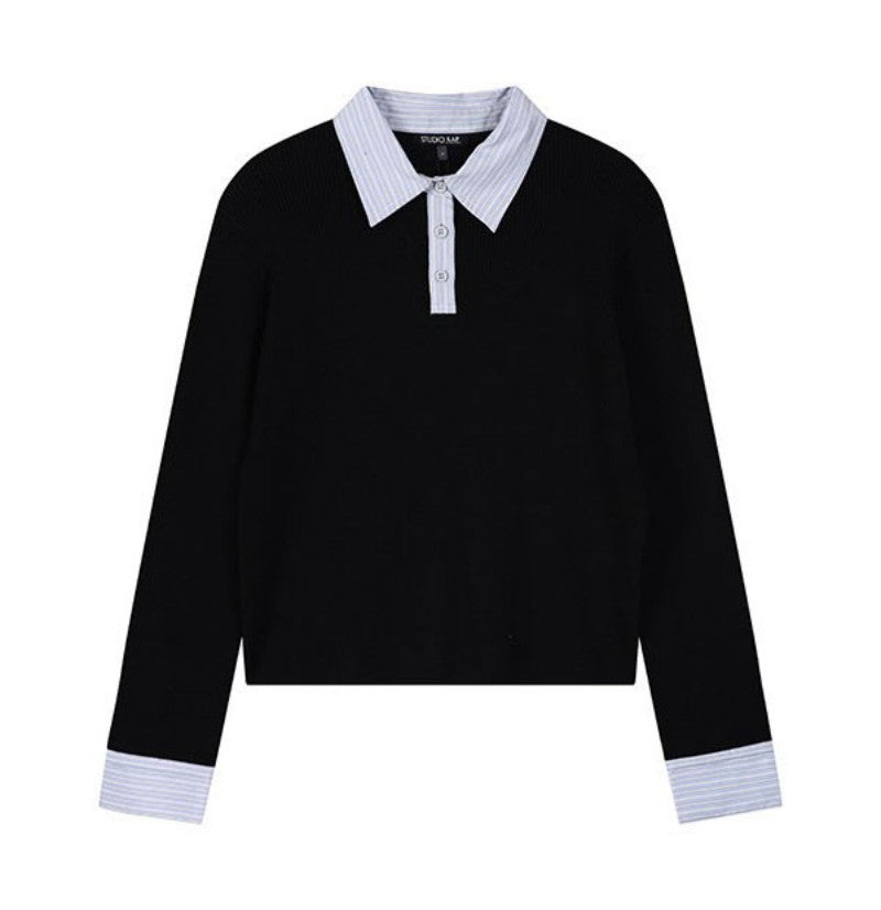 【WE ARE】韓國LAP假兩件螺紋針織衫AR4KHA71