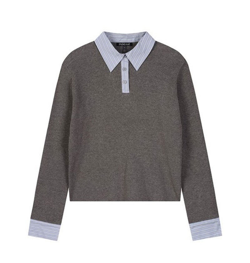 【WE ARE】韓國LAP假兩件螺紋針織衫AR4KHA71