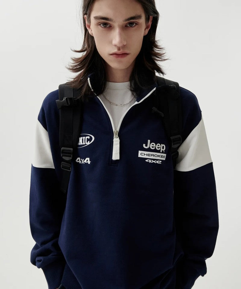 【WE ARE】韓國JEEP半拉鏈翻領大學T衛衣JP5TSU837