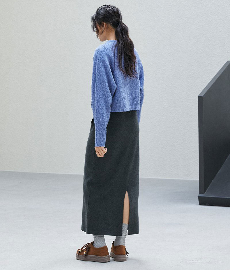 【WE ARE】韓國LAP 假口袋設計 後開衩針織長裙 AR4WSB21