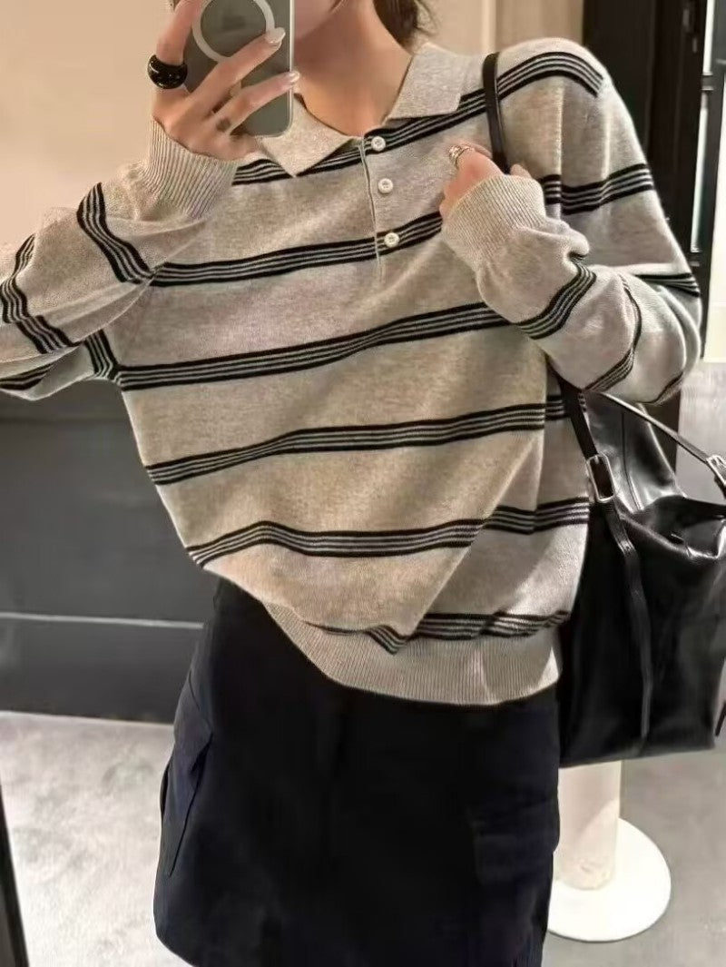 大茜選品【WE ARE】韓國 撞色翻領條紋polo衫