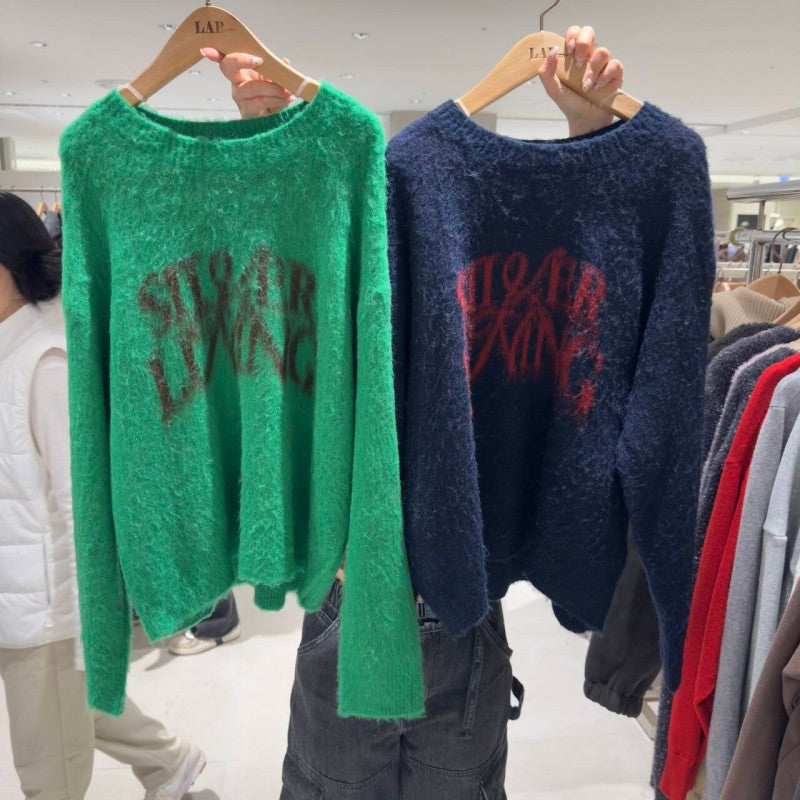 【WE ARE】韓國LAP 復古字母寬鬆針織毛衣AR4KHA77