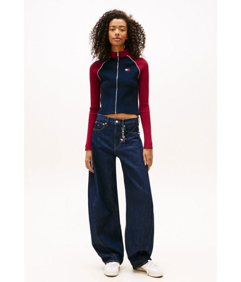 女款【WE ARE】韓國TOMMY JEANS 小立領拼色針織衫 T32G0KCD14TWT1