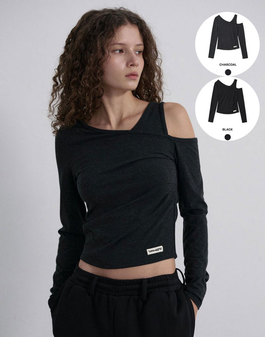 【WE ARE】韓國WAL WOOALONG 斜肩寬肩帶上衣 WL253JLT03W