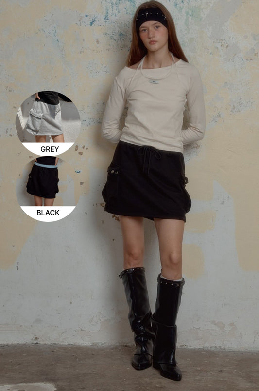 【WE ARE】韓國Leterie 工裝棉短裙CARGOBANDINGMINISKIRT