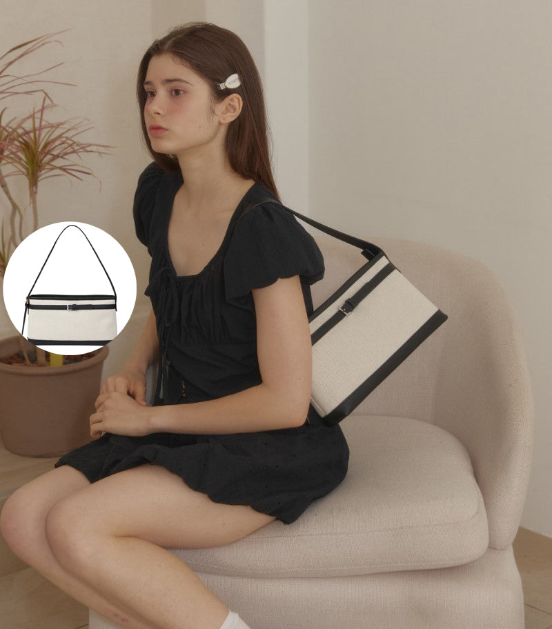 【WE ARE】韓國ANOETIC法式皮帶帆布肩背包 ANCCANVASBELTSHOULDER